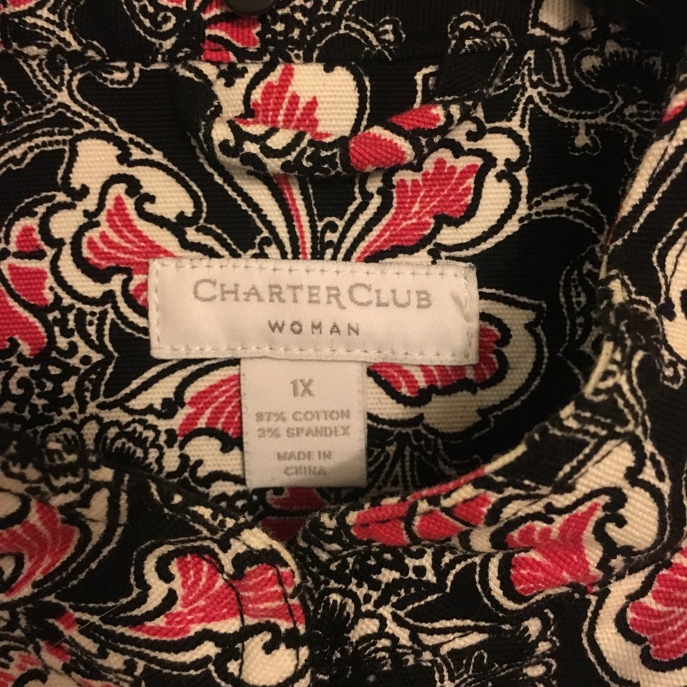 Charter Club Floral Blazer Jacket 1X | Red Black Button Front Business Casual - Picture 5 of 5